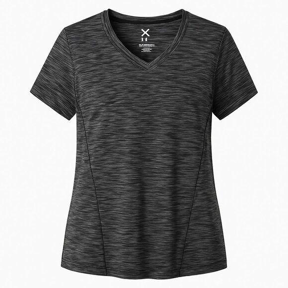 Game Time Black Heathered V-Neck Tee Shirt Women’s 1X Activewear - Picture 1 of 6